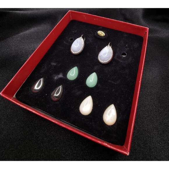 Vintage KJL By Kenneth Jay Lane Interchangeable Teardrop Earrings Set With Red B - Picture 2 of 4